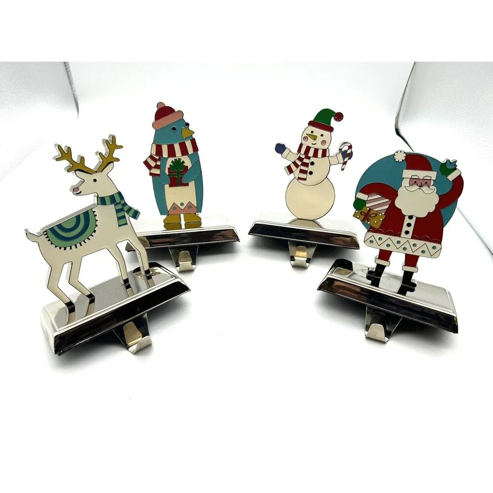 Wondershop 4pc Christmas Stocking Holders Santa Snowman Penguin Reindeer Set